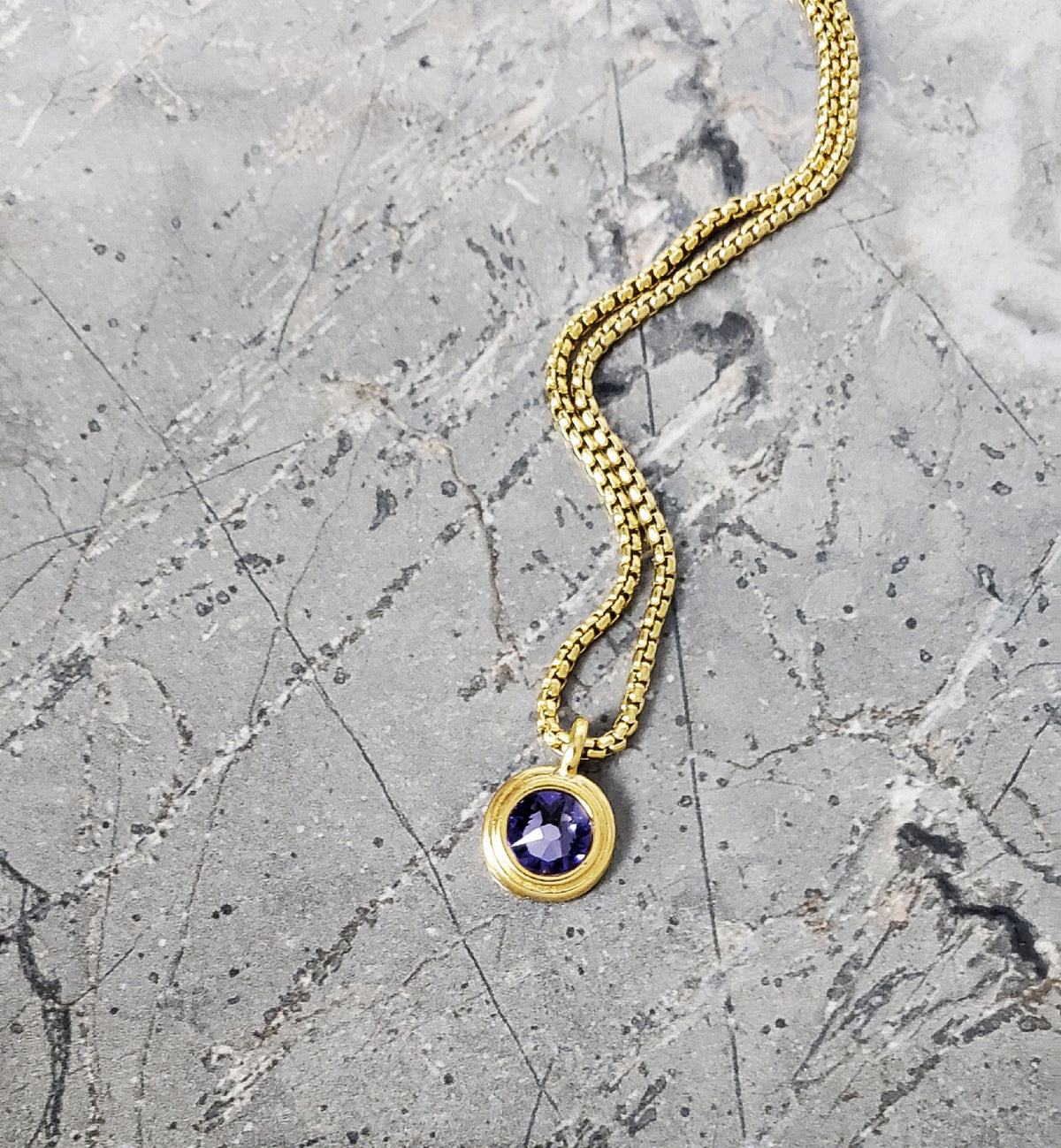 Men's "GOLD TANZANITE COIN" Necklace| Men's Gold Stainless Steel Mini Tanzanite Coin Pendant Necklace| Mens December Birthstone Necklace