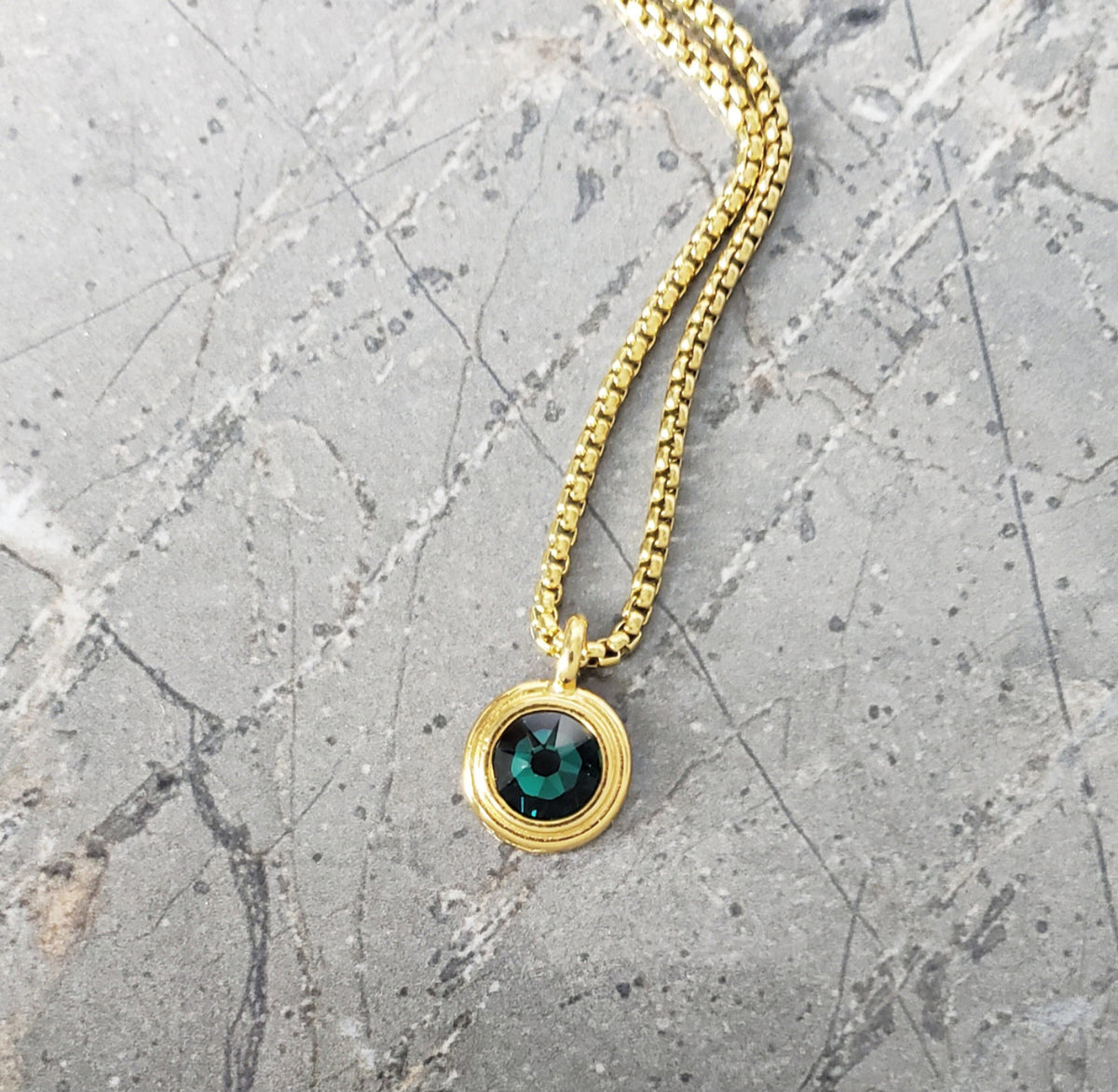 Men's "GOLD EMERALD COIN" Necklace| Men's Gold Stainless Steel Mini Emerald Coin Pendant Necklace| Mens May Birthstone Emerald Necklace