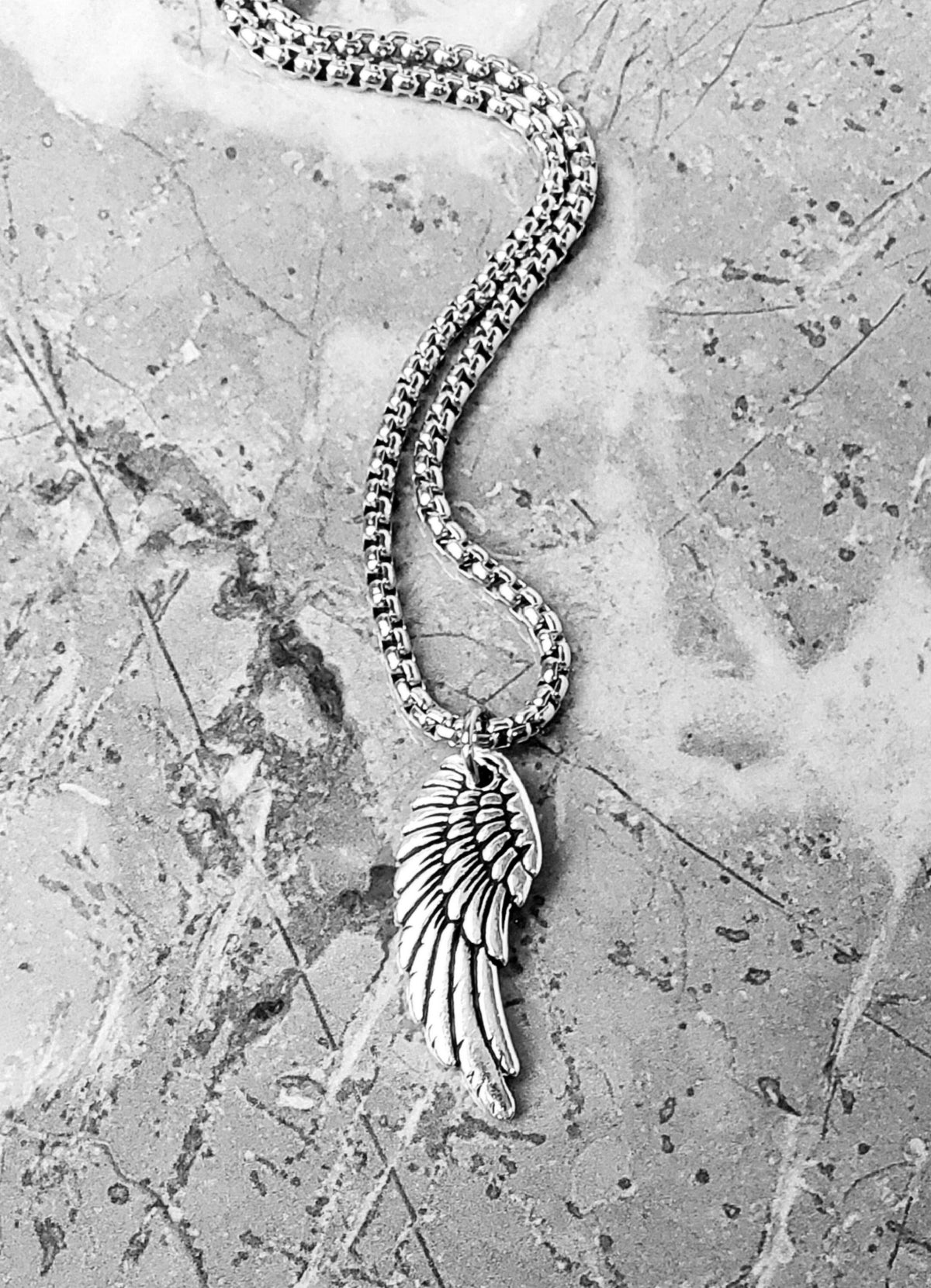 Men's "ANGELIC WARRIOR WING" Necklace| Men's Silver Stainless Steel Rustic Angel Warrior Wing Pendant Necklace| Men's Silver Chain Necklace