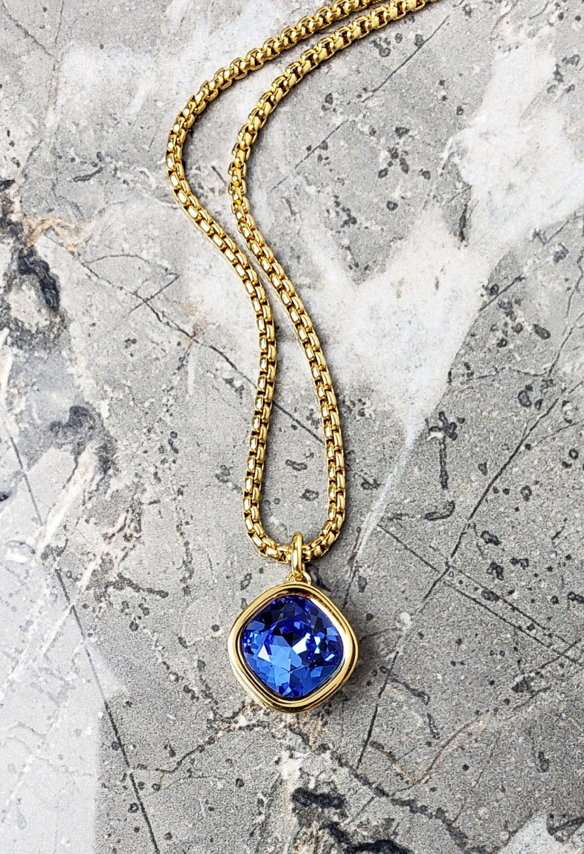 Men's "GOLD SAPPHIRE" Necklace| Men's Gold Stainless Steel Sapphire Gemstone Pendant Necklace| Men's Gold Chain September Birthstone Pendant