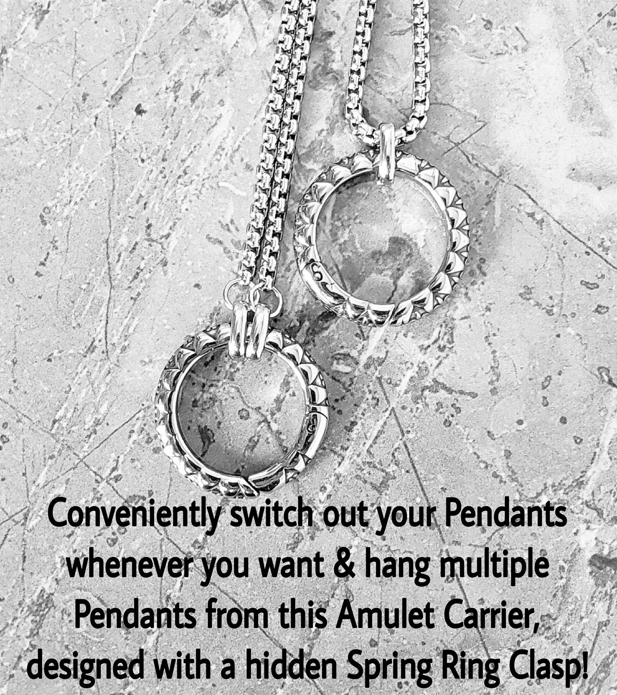 Men's "AMULET CARRIER" Necklace| Men's Silver Stainless Steel Diamond Cut Amulet Ring Clasp Necklace| Men's Amulet Carrier Pendant Necklaces