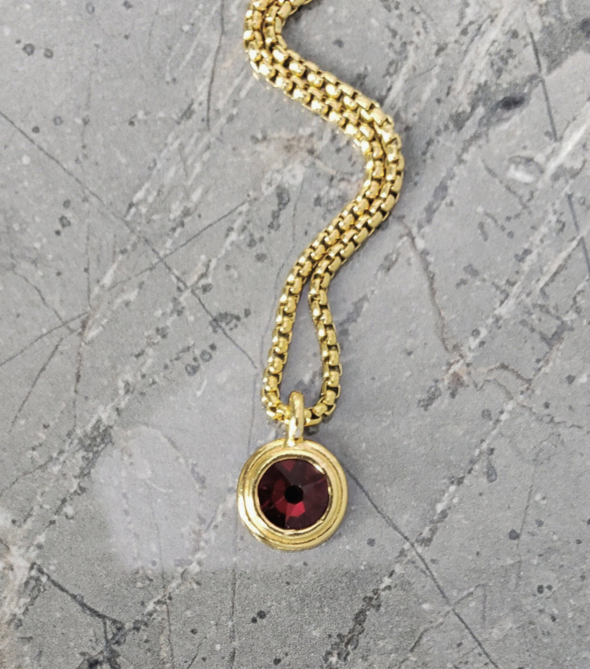 Men's "GOLD GARNET COIN" Necklace| Men's Gold Stainless Steel Mini Garnet Coin Pendant Necklace| Mens January Birthstone Garnet Necklace