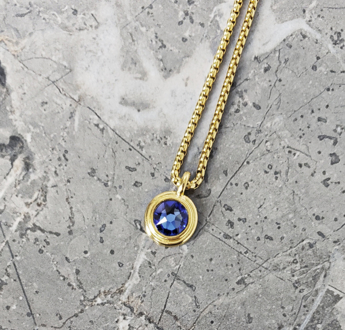 Men's "GOLD SAPPHIRE COIN" Necklace| Men's Gold Stainless Steel Mini Sapphire Coin Pendant Necklace| Mens September Birthstone Necklace