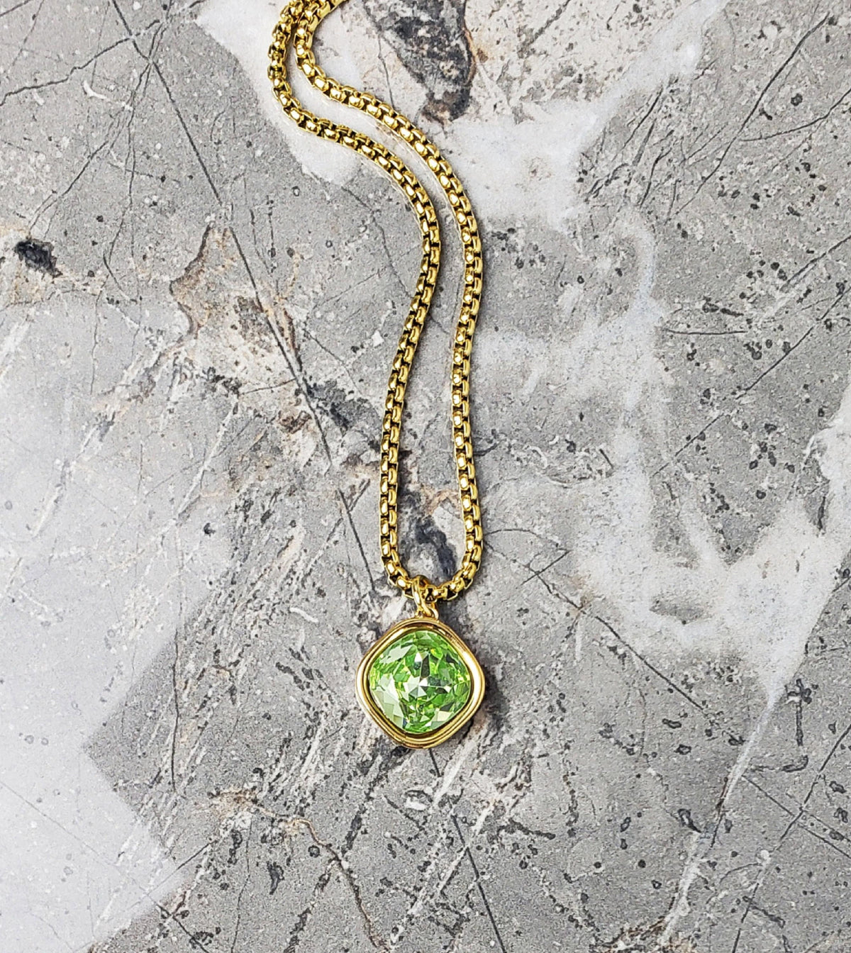 Men's "GOLD PERIDOT" Necklace| Men's Gold Stainless Steel Peridot Gemstone Pendant Necklace| Men's August Birthstone Pendant Necklace