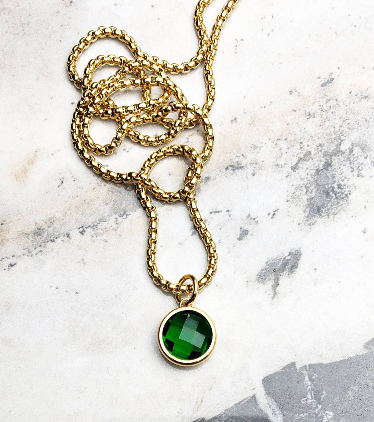 Men's "GOLD EMERALD COIN" Necklace| Men's Gold Stainless Steel Emerald Cubic Zirconia Coin Pendant Necklace| Men's Gold Emerald Pendant