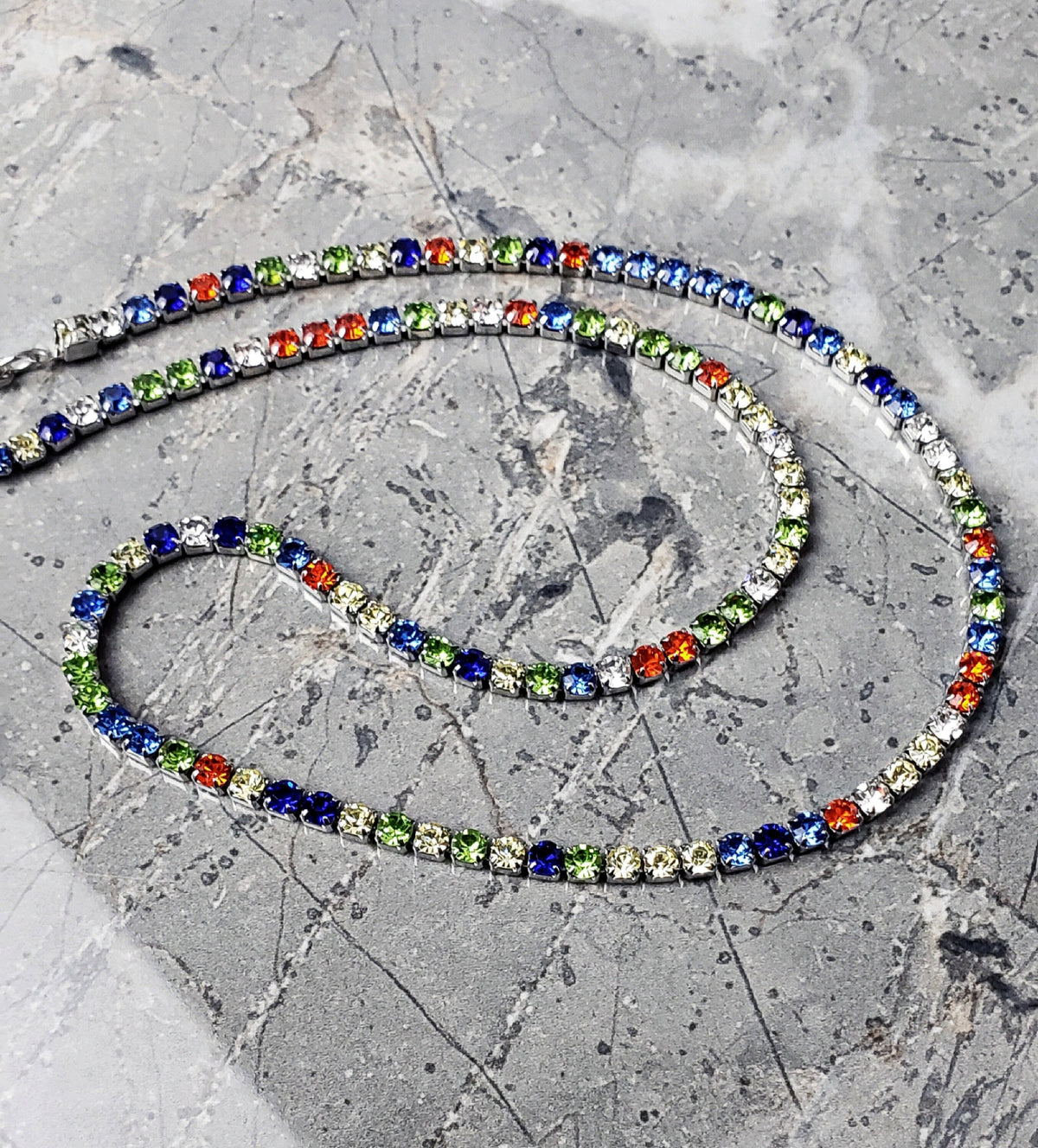 Men's "MULTICOLOR TENNIS CHAIN" Necklace| Men's Multicolor Cubic Zirconia Silver Stainless Steel Tennis Necklace