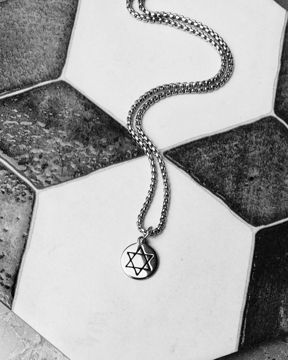 Men's "STAR of DAVID COIN" Necklace| Men's Silver Stainless Steel Deco Star of David Coin Pendant Necklace| Men's Silver Chain Necklace