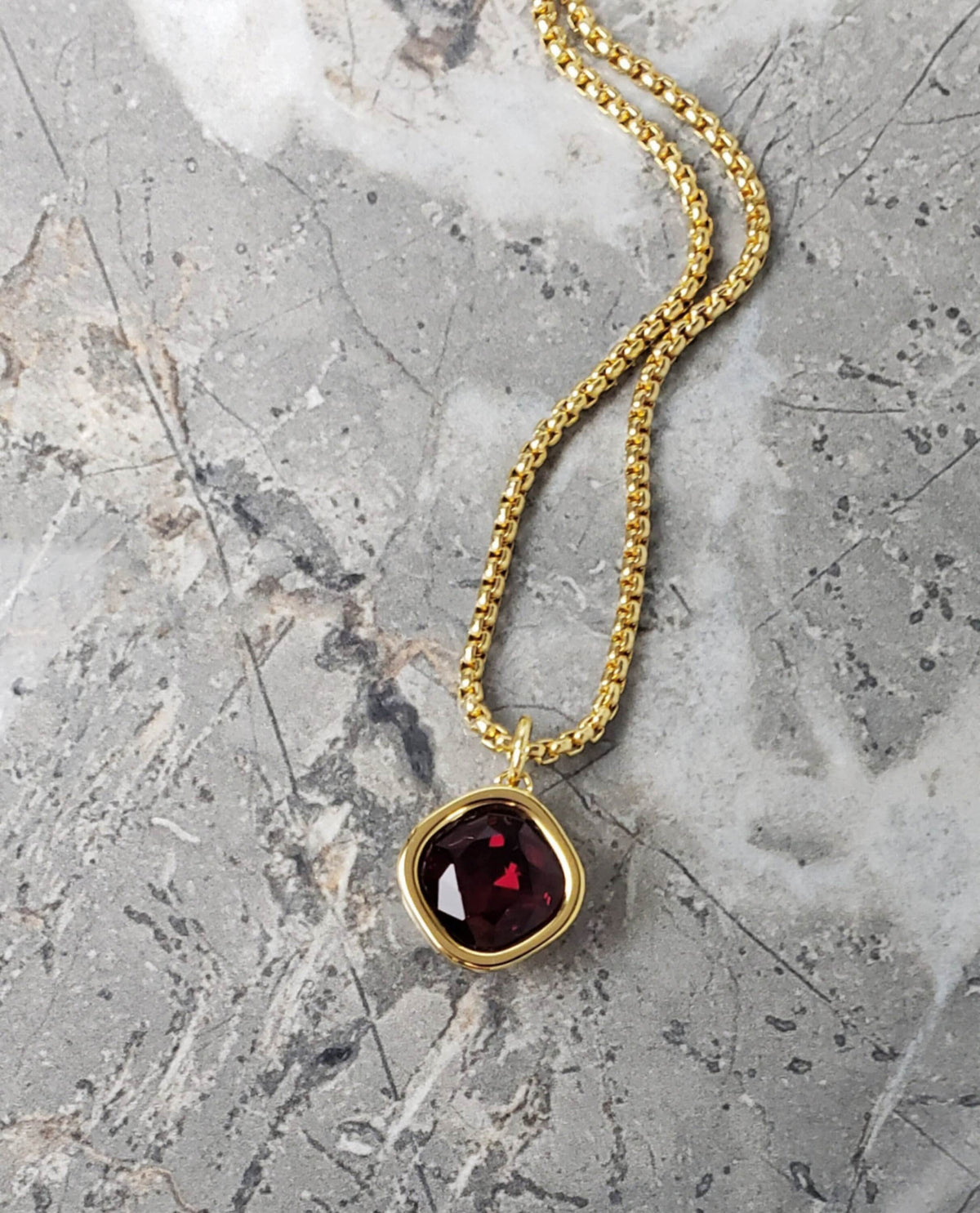 Men's "GOLD GARNET" Necklace| Men's Gold Stainless Steel Garnet Gemstone Pendant Necklace| Men's Gold Chain January Birthstone Pendant