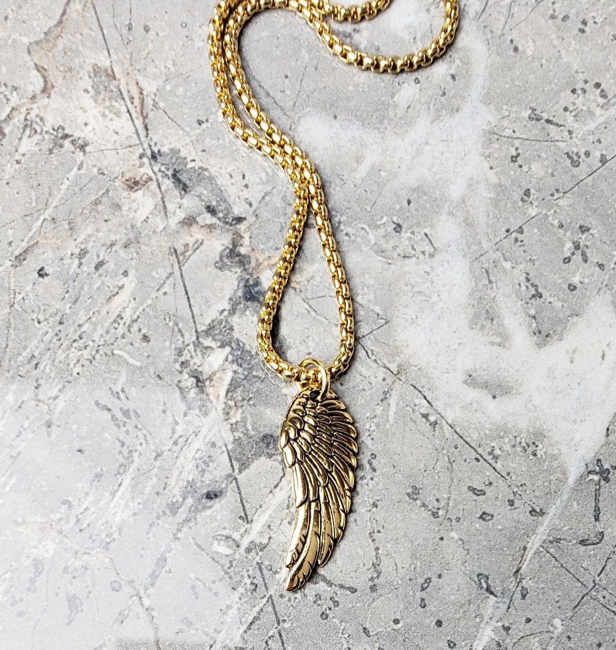 Men's "ANGELIC WARRIOR WING" Necklace| Men's Gold Stainless Steel Rustic Angel Warrior Wing Pendant Necklace| Men's Gold Chain Necklace