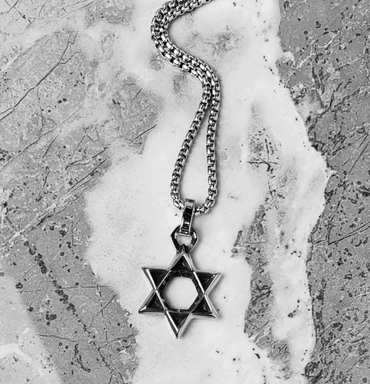 Men's "STAR OF DAVID" Necklace| Men's Silver Stainless Steel Star of David Pendant Necklace| Men's Silver Stainless Steel Box Chain Necklace