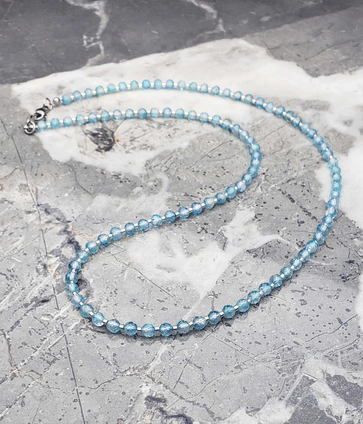 Men's "FACETED BLUE ZIRCON" Necklace| Men's Faceted Blue Zircon Gemstone Necklace| Men's Silver Zircon Gemstone Beaded Necklace
