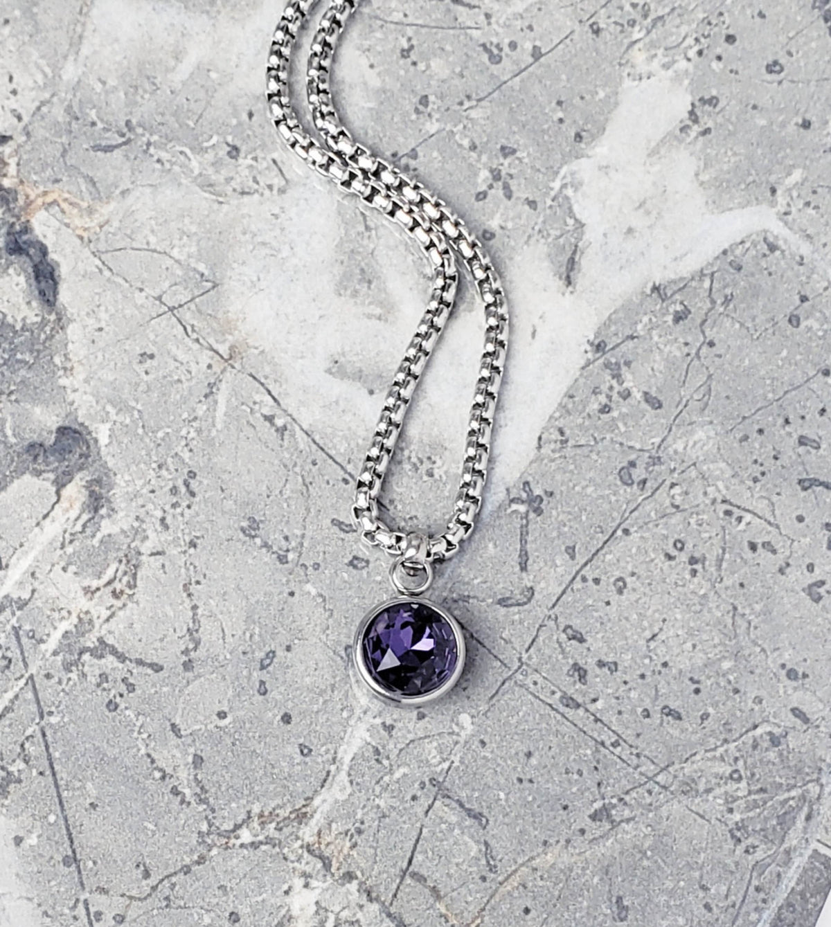 Men's "SILVER AMETHYST COIN" Necklace| Men's Silver Stainless Steel Amethyst Cubic Zirconia Coin Pendant Necklace| Men's Amethyst Pendant