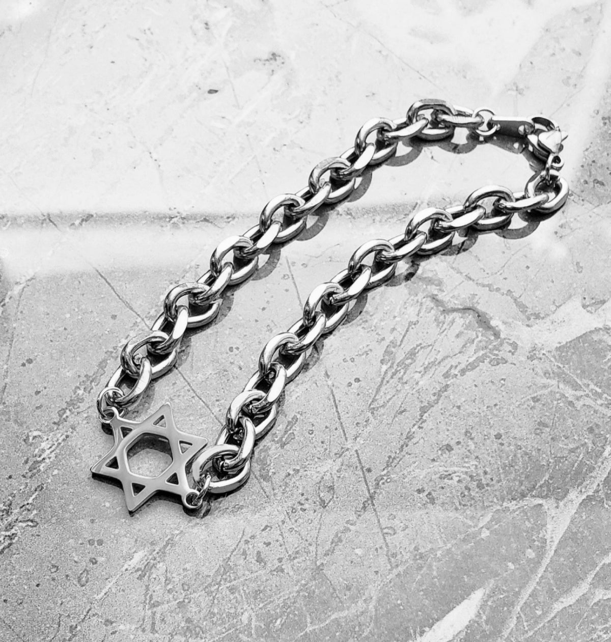 Men's "STAR of DAVID CHAIN" Bracelet| Men's Silver Stainless Steel Star of David Link Chain Bracelet| Men's Layering Silver Chain Bracelet