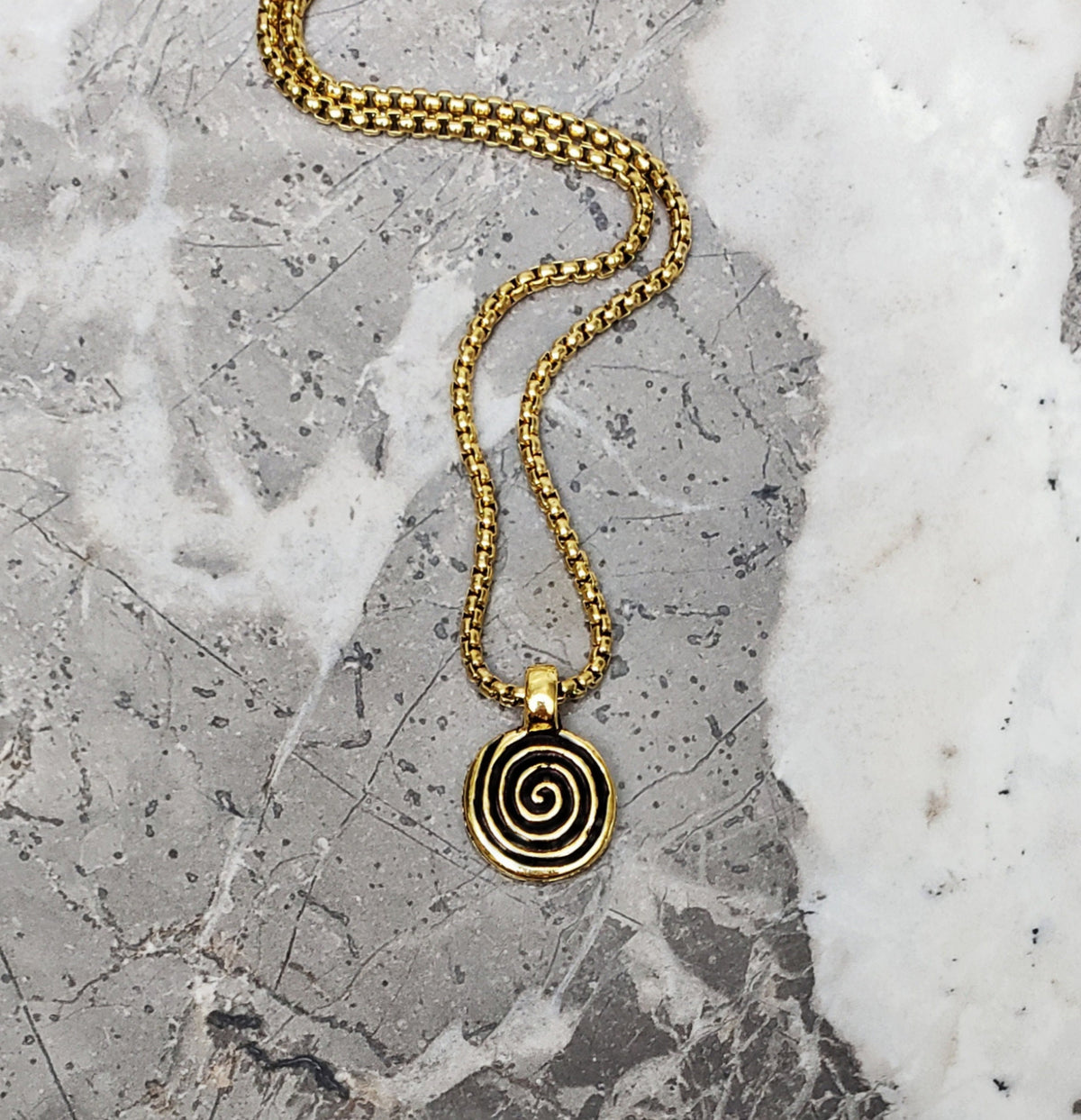 Men's "CELTIC SPIRAL COIN" Necklace| Men's Gold Stainless Steel Celtic Spiral Coin Pendant Necklace| Men's Gold Box Chain Necklace