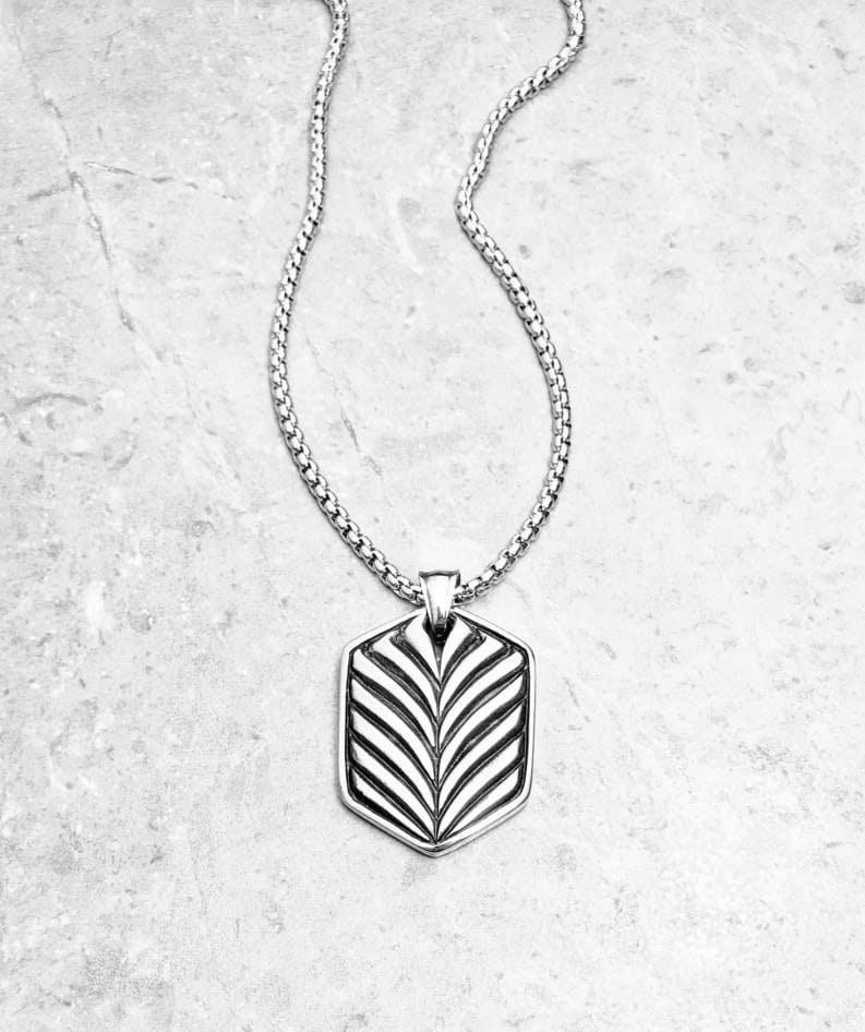 Men's "CHEVRON SHIELD" Necklace| Mens Silver Stainless Steel Chevron Shield Pendant Necklace| Mens Silver Stainless Steel Box Chain Necklace