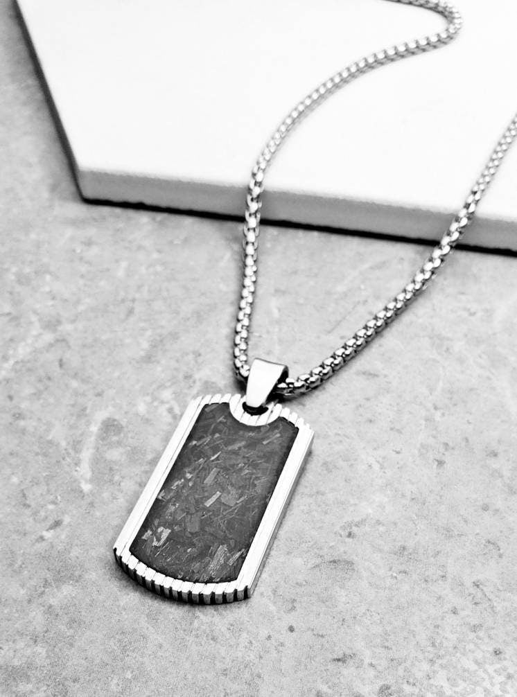 Men's "GRAPHITE DOG TAG" Necklace| Men's Stainless Steel Carbon Graphite Dog Tag Pendant Necklace| Men's Stainless Steel Box Chain Necklace