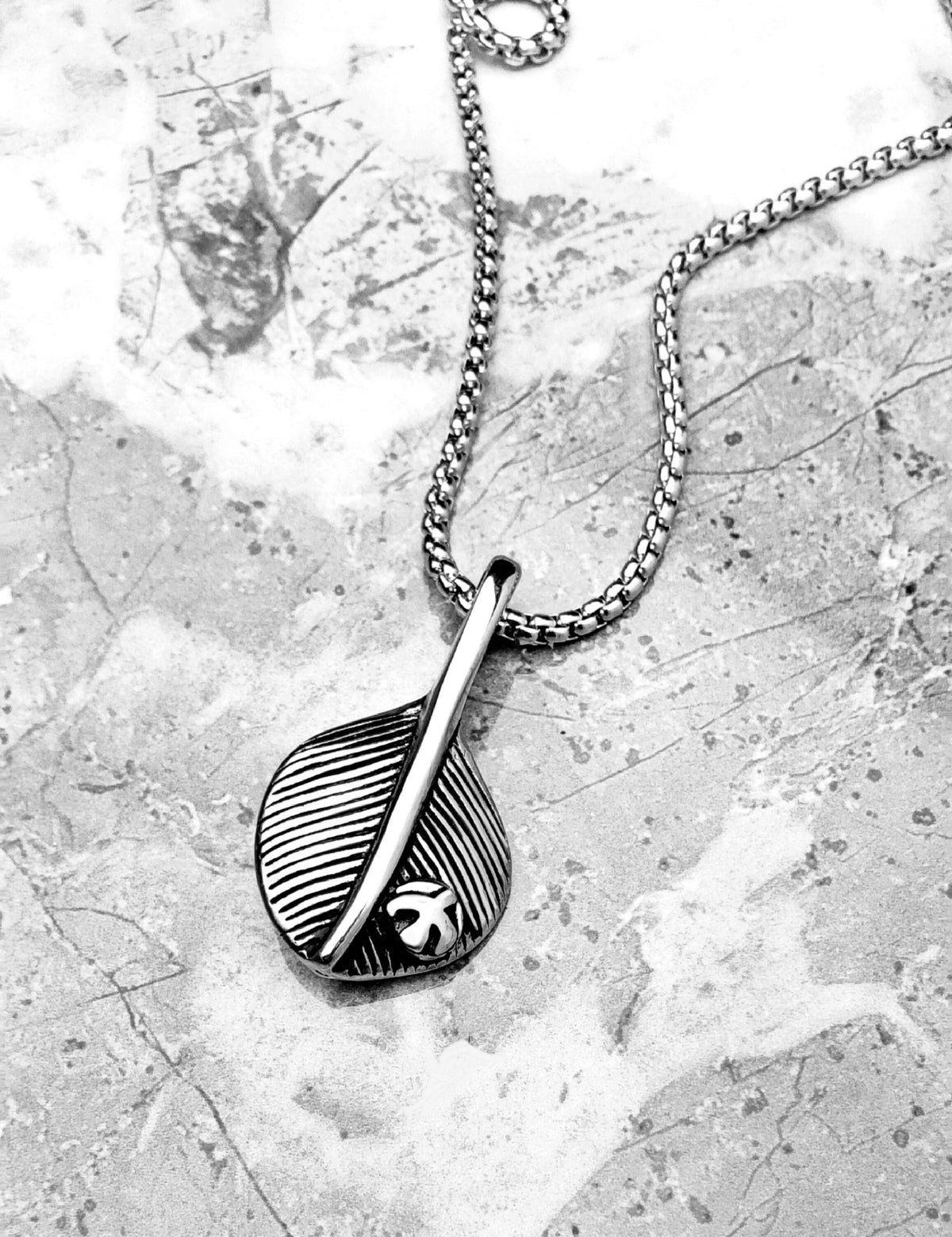 Men's "SILVER EAGLE FEATHER" Necklace| Men's Silver Stainless Steel Tribal Eagle Feather Pendant Necklace| Mens Silver Box Chain Necklace