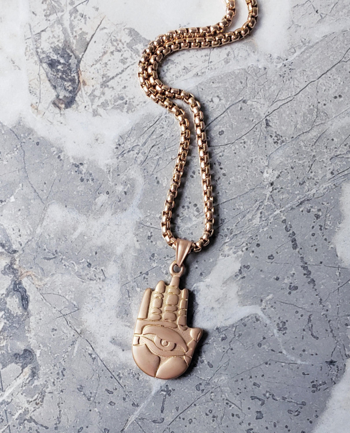 Men's "HAMSA PROTECTION EYE" Necklace| Men's Matte Rose Gold Stainless Steel Hamsa Hand Evil Eye Pendant Necklace| Men Rose Gold Necklace