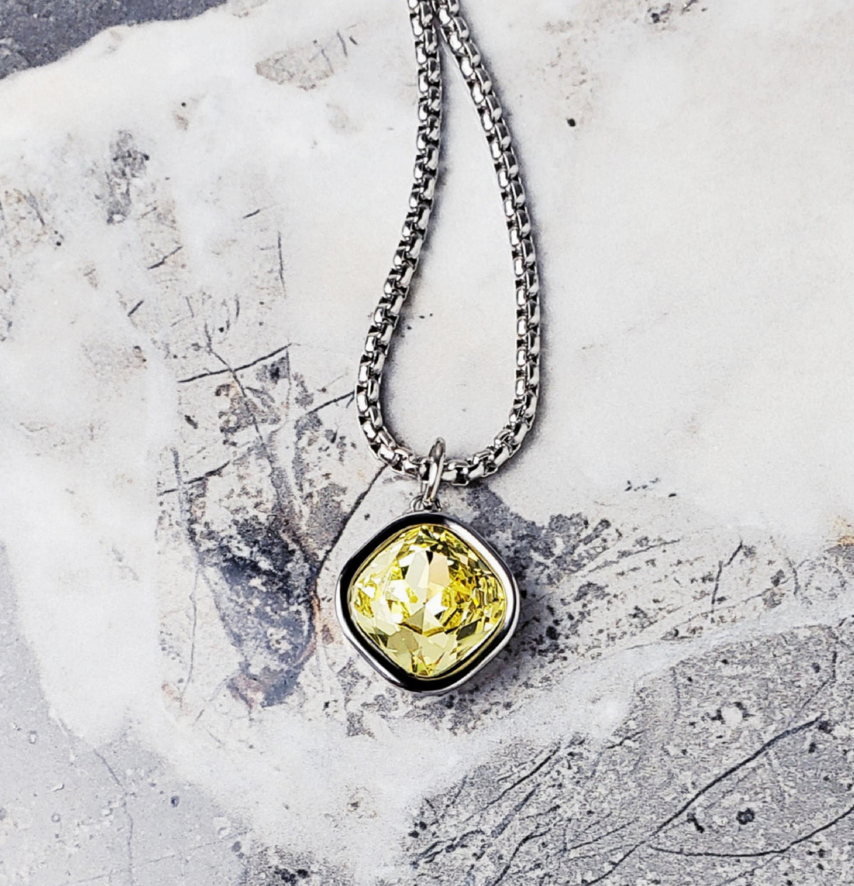 Men's "SILVER CITRINE" Necklace| Men's Silver Stainless Steel Citrine Gemstone Pendant Necklace| Men's November Birthstone Pendant
