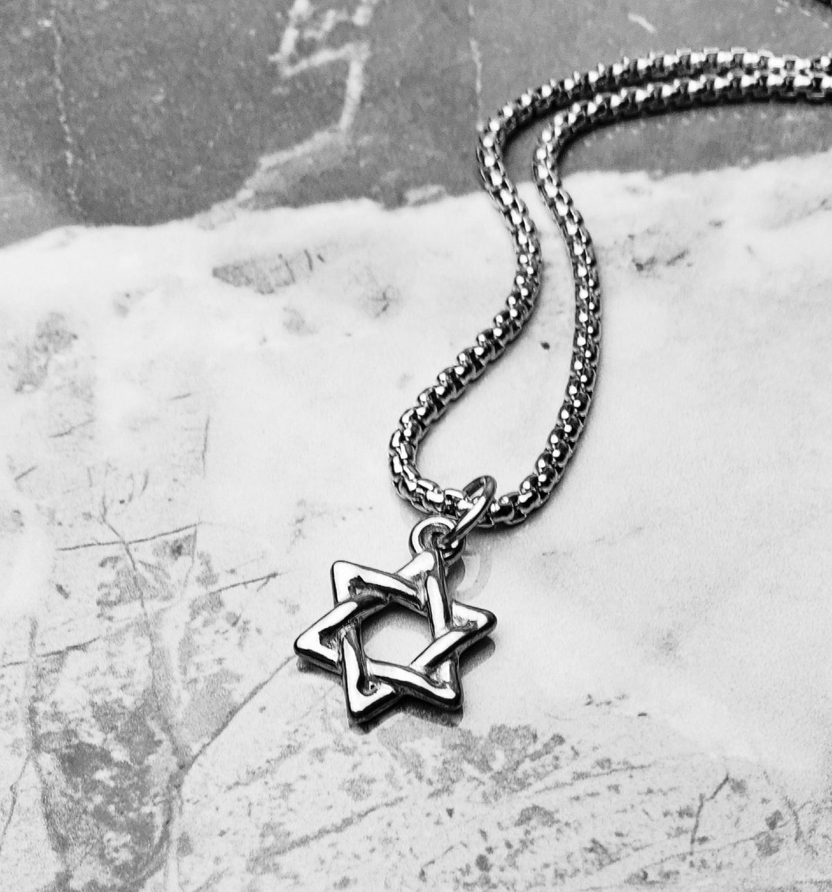 Men's "RUSTIC STAR of DAVID" Necklace| Men's Silver Stainless Steel Rustic Star of David Pendant Necklace| Men's Star of David Necklace