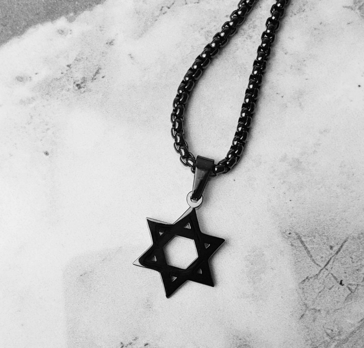 Men's "BLACK STAR of DAVID" Necklace| Men's Black Stainless Steel Mini Star of David Pendant Necklace| Mens Black Box Chain Necklace