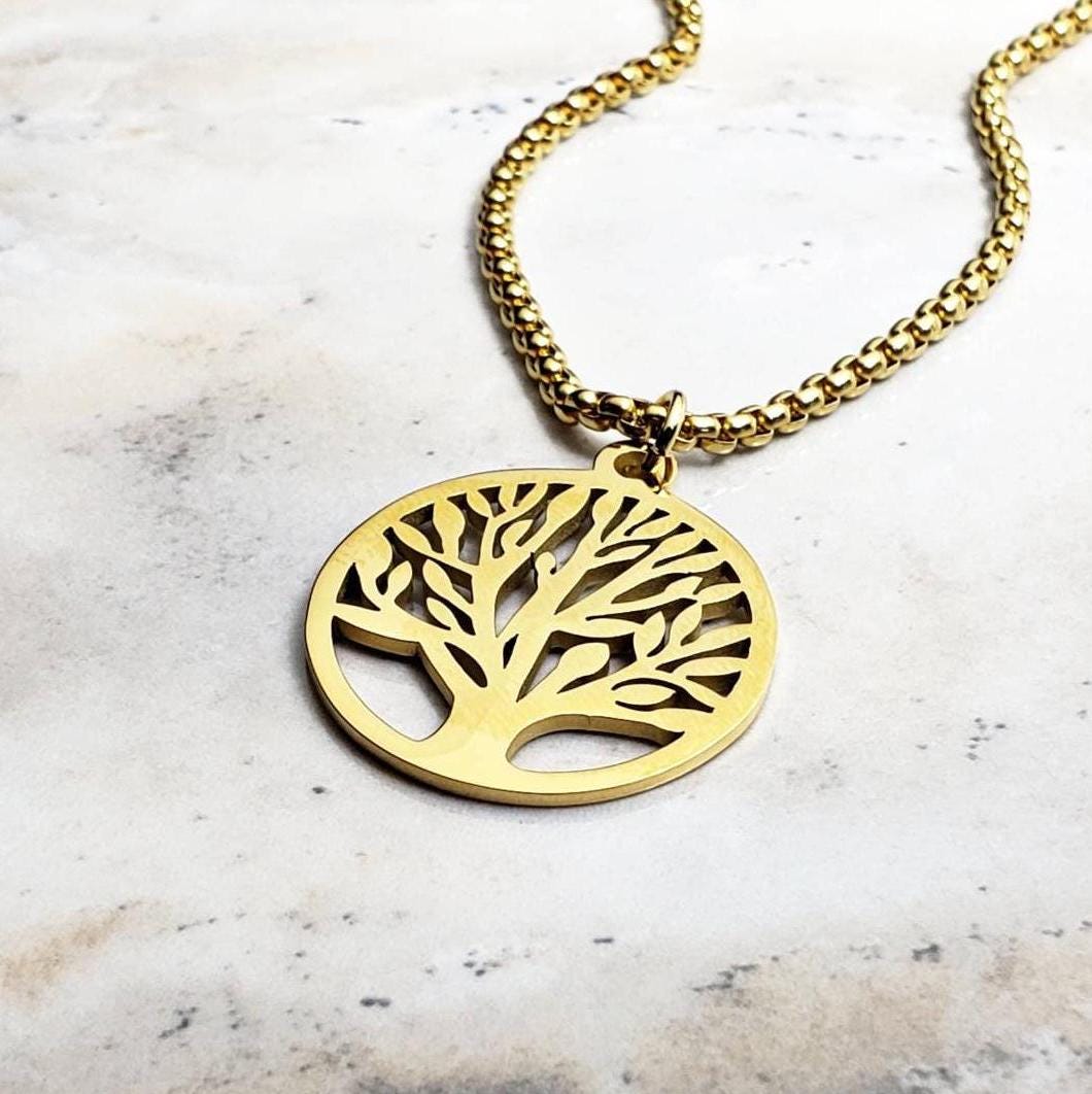 Men's "TREE OF LIFE" Necklace| Men's Gold Stainless Steel Tree of Life Medallion Pendant Necklace| Men's Gold Stainless Steel Necklace