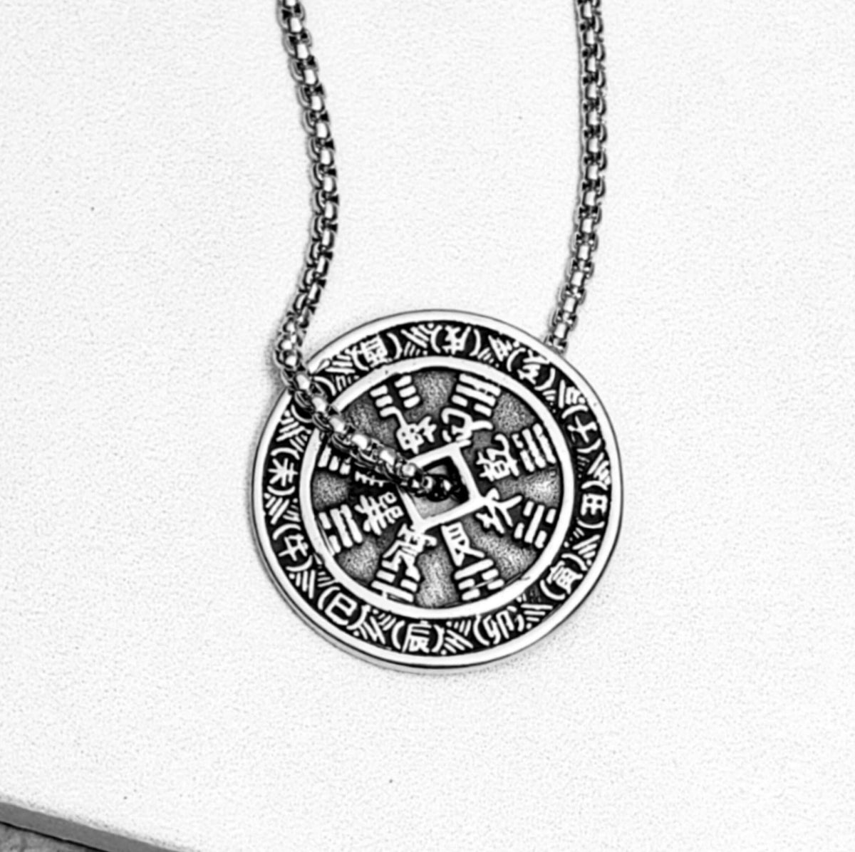 Men's "OX COIN MEDALLION" Necklace| Men's Silver Stainless Steel Chinese Ox Coin Pendant Necklace| Men's Good Luck Symbolic Chain Necklace