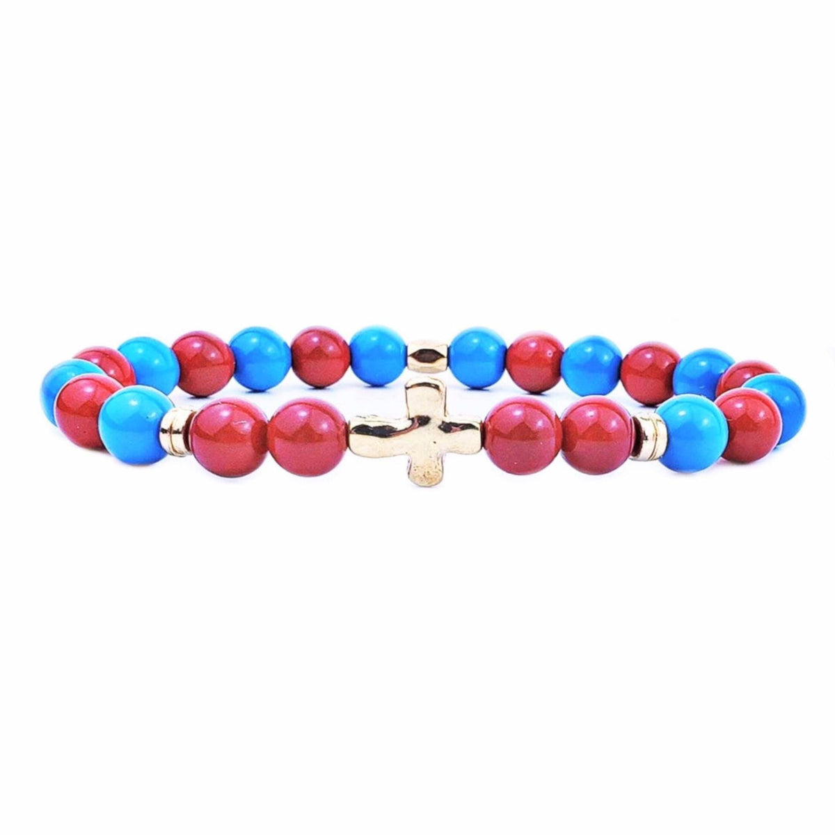 Men's "MEDITERRANEAN CROSS" Bracelet| Men's Gold Cross Beaded Bracelet| Men's Turquoise Blue Jade Red Jade Gemstone Bracelet| Cross Bracelet