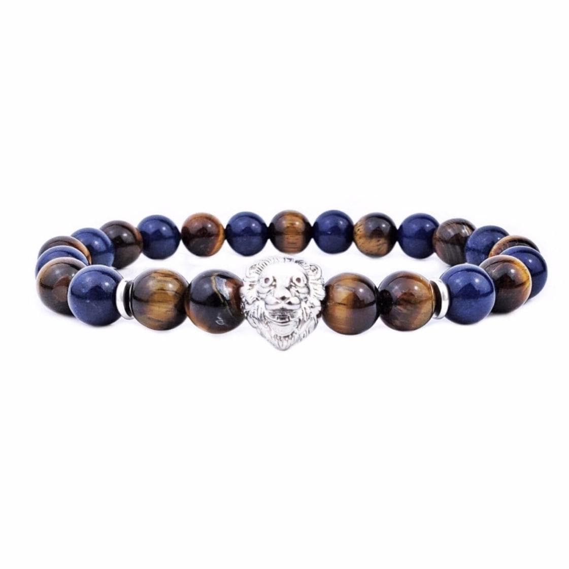 Men's "MEDITERRANEAN LION" Bracelet| Men's Silver Pave Cubic Zirconia Lion Bracelet| Men Tiger Eye Blue Lapis Lazuli Gemstone Lion Bracelet