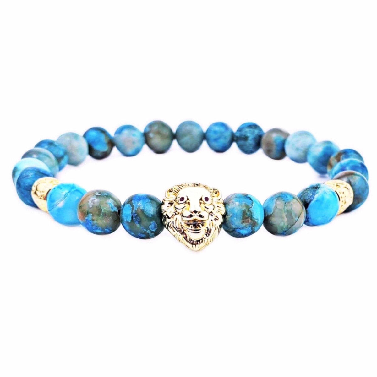 Men's "LION OF IBIZA" Bracelet| Men's Pave Cubic Zirconia Gold Lion Bracelet| Men's Turquoise Royal Imperial Jasper Gemstone Lion Bracelet