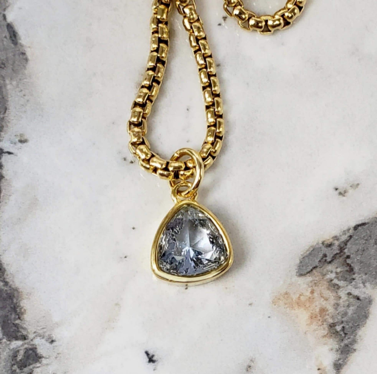 Men's "GOLD MINI AQUAMARINE" Necklace| Men's Gold Stainless Steel Mini Aquamarine Stone Pendant Necklace| Mens March Birthstone Necklace