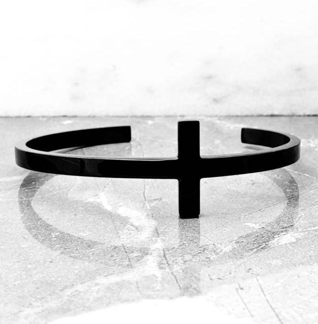 Men's "BLACK CROSS CUFF" Bracelet| Men's Black Stainless Steel Cross Cuff Bracelet| Men's Black Stainless Steel Cuff Bracelet