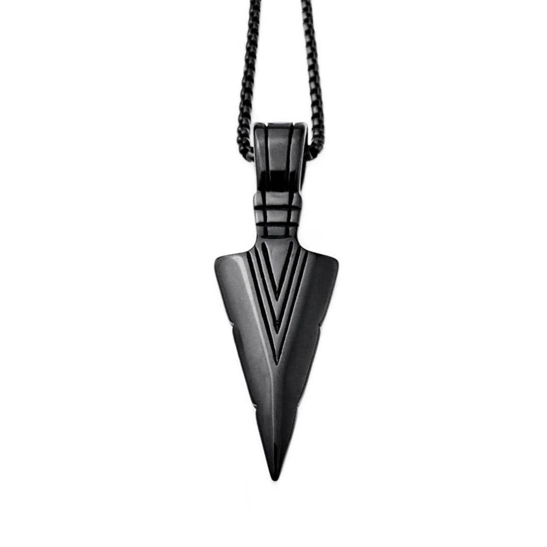 Men's "BLACK STEEL ARROWHEAD" Necklace| Men's Black Stainless Steel Arrowhead Pendant Necklace| Men's Black Stainless Steel Chain Necklace