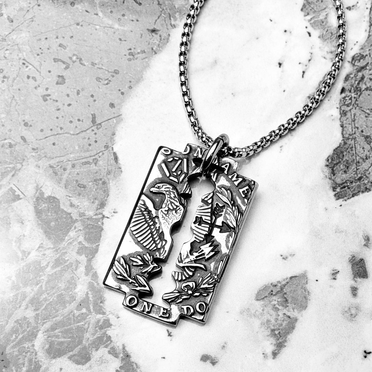 Men's "EAGLE DOG TAG" Necklace| Men's Silver Stainless Steel Eagle Dog Tag Pendant Necklace| Men's Silver Stainless Steel Box Chain Necklace