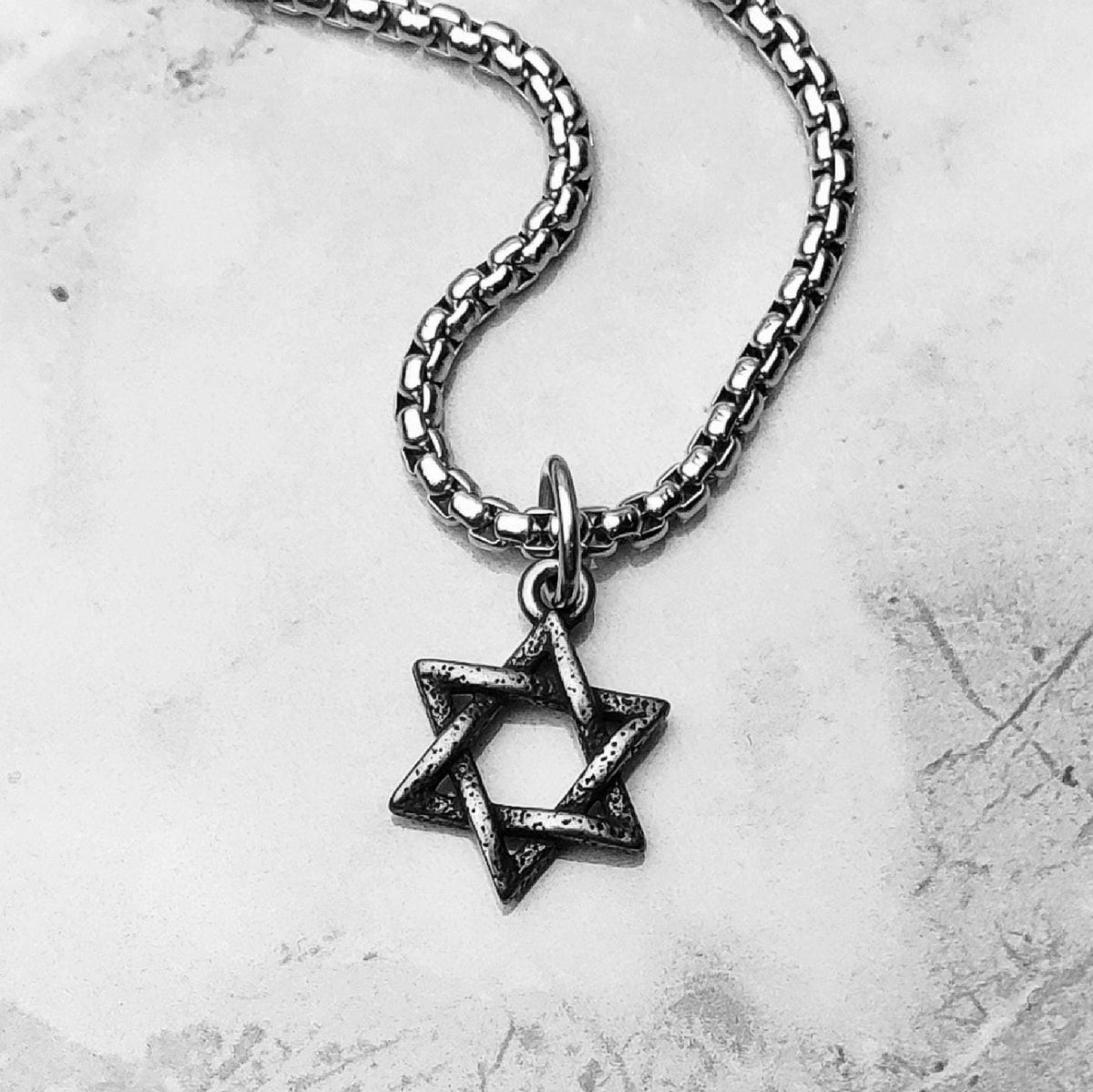 Men's "RUSTIC STAR of DAVID" Necklace| Men's Rustic Oxidized Silver Stainless Steel Mini Star of David Pendant Necklace| Men's Star of David