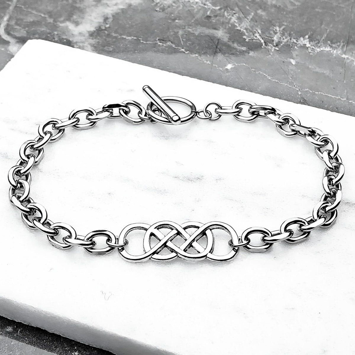 Men's "CELTIC KNOT CHAIN" Bracelet| Men's Silver Stainless Steel Celtic Knot Heavy Link Chain Bracelet| Men's Silver Toggle Clasp Bracelet
