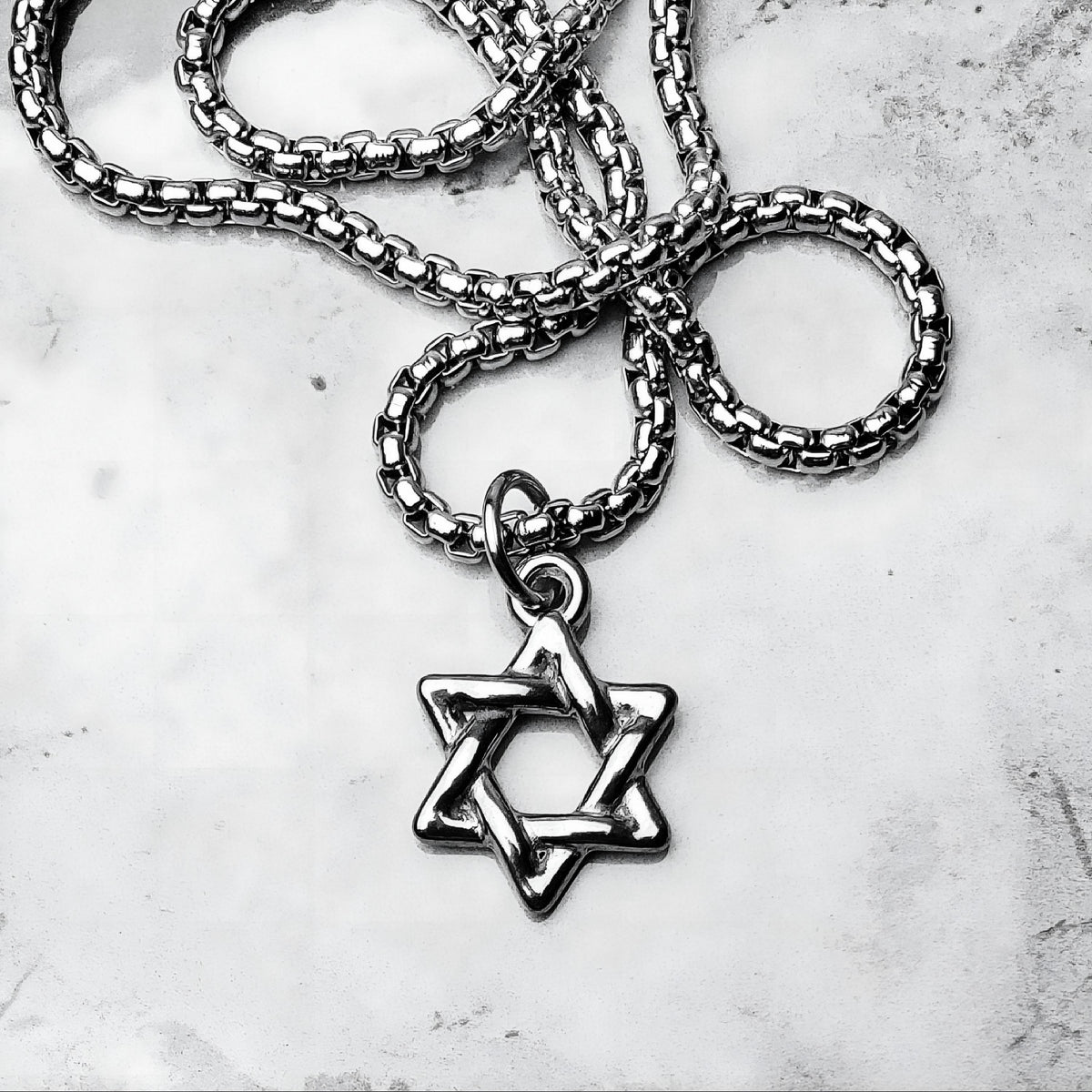 Men's "RUSTIC STAR of DAVID" Necklace| Men's Silver Stainless Steel Rustic Star of David Pendant Necklace| Men's Star of David Necklace