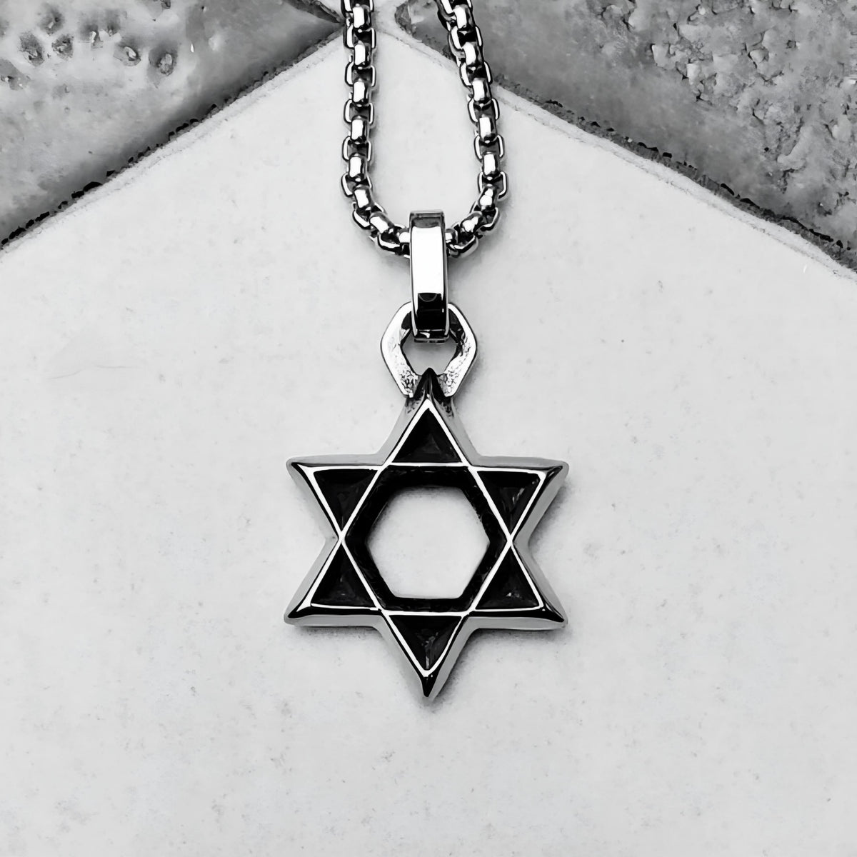 Men's "STAR OF DAVID" Necklace| Men's Silver Stainless Steel Star of David Pendant Necklace| Men's Silver Stainless Steel Box Chain Necklace