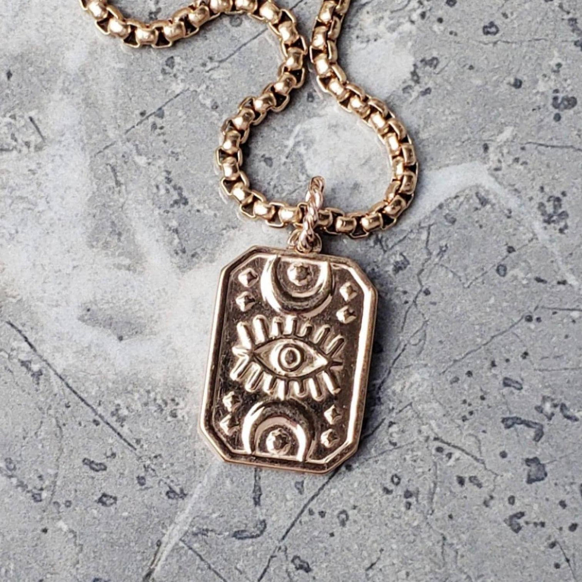 Men's "PROTECTION EVIL EYE" Necklace| Men's Rose Gold Stainless Steel Evil Eye Dog Tag Pendant Necklace| Men's Rose Gold Chain Necklace