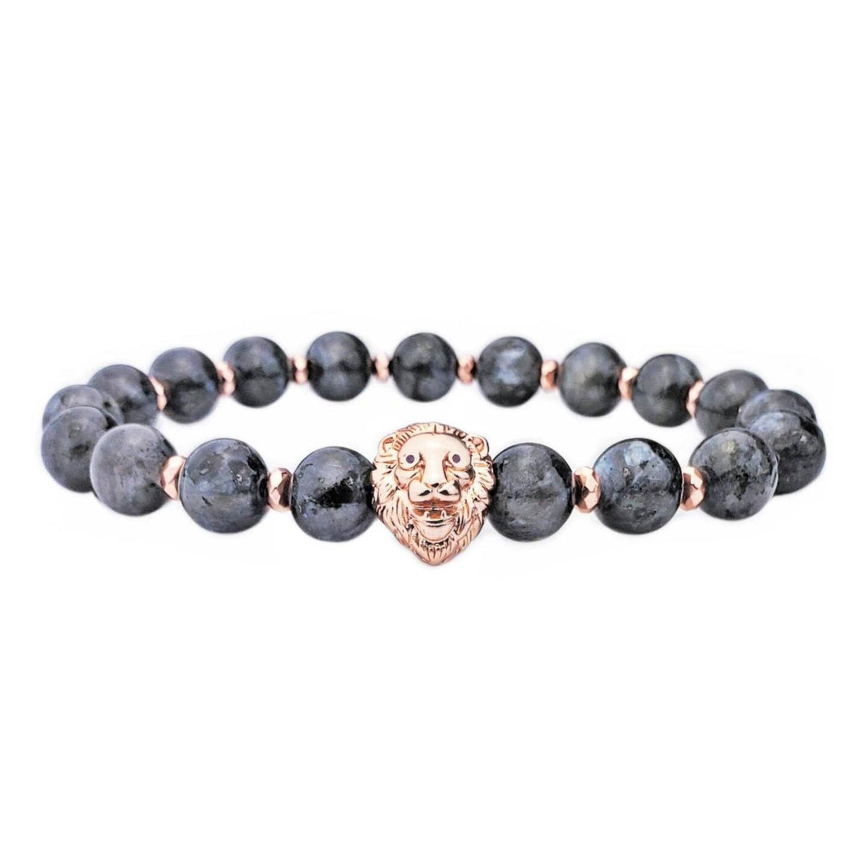 Men's "ROSE GOLD LION" Bracelet| Men's Pave Cubic Zirconia Rose Gold Lion Bracelet| Men's Labradorite Rose Gold Hematite Gemstone Bracelet