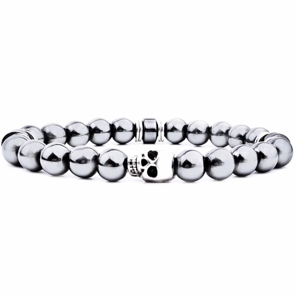 Men's "SILVER SKULL METAL" Bracelet| Men's Silver Skull Gemstone Bracelet| Men's Silver Hematite Gemstone Bracelet| Men's Skull Jewelry