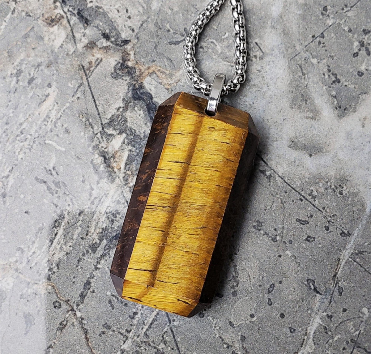 Men's "TIGEREYE DOG TAG" Pendant Necklace| Men's Tiger Eye Gemstone Dog Tag Pendant Necklace| Men's Silver Box Chain Necklace