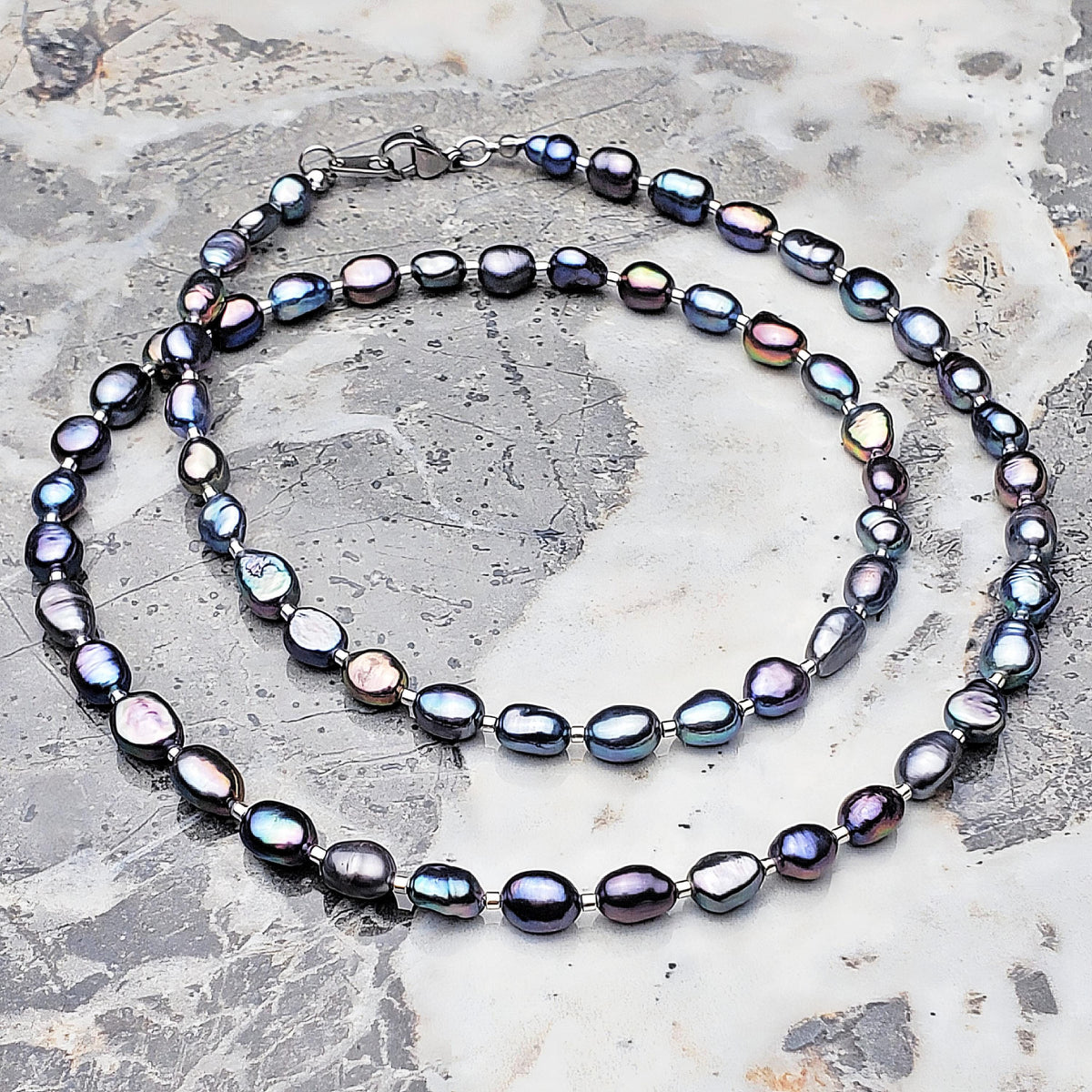 Men's "MULTICOLOR PEARLS" Necklace| Men's Multicolor Freshwater Pearls Silver Bead Necklace| Men Freshwater Pearl Beaded Necklace