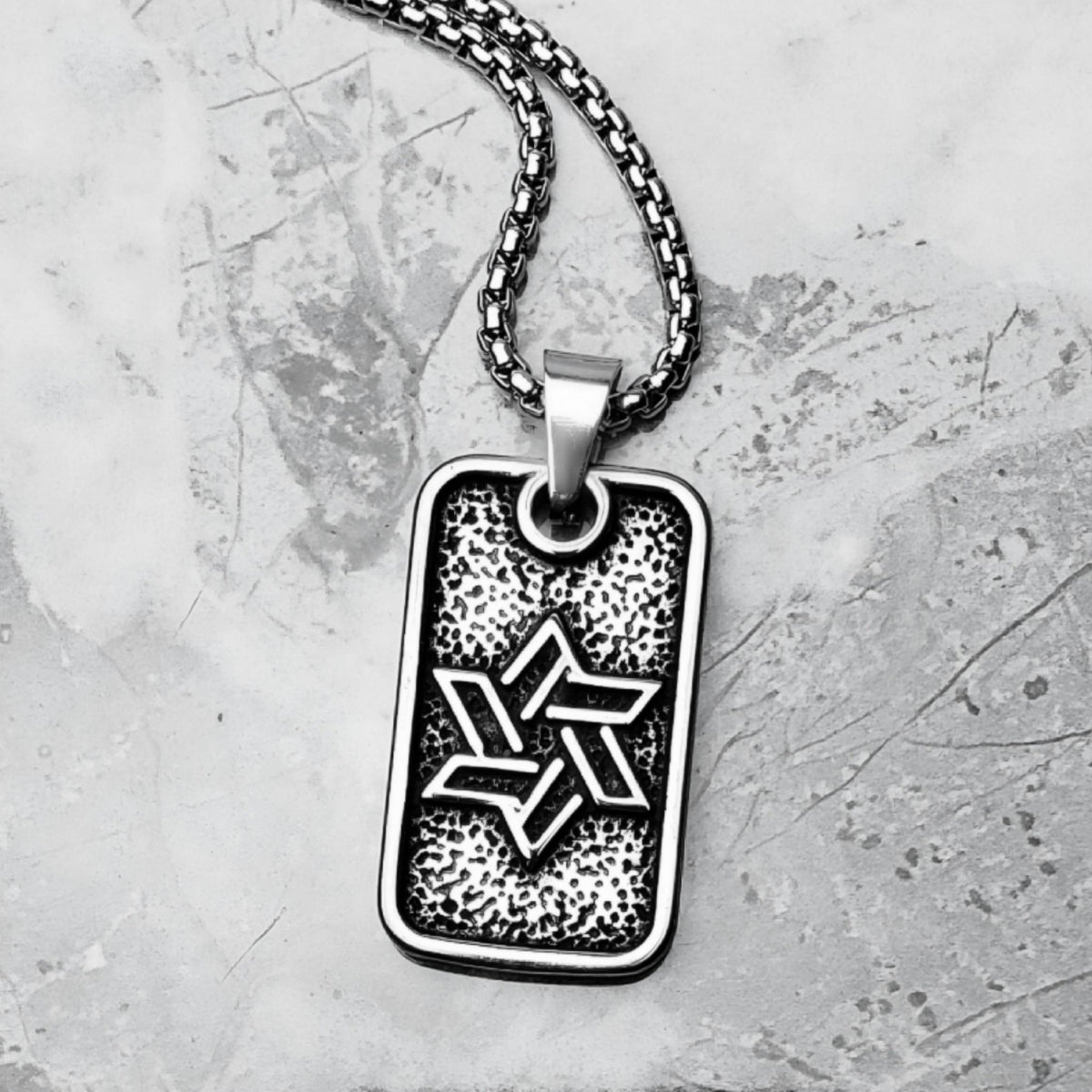 Men's "STAR of DAVID TAG" Necklace| Men's Silver Stainless Steel Deco Star of David Dog Tag Pendant Necklace| Men's Star of David Necklace