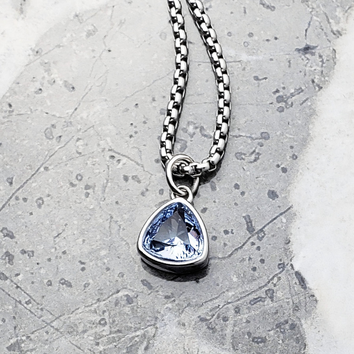 Men's "SILVER MINI AQUAMARINE" Necklace| Men's Silver Stainless Steel Mini Aquamarine Stone Pendant Necklace| Mens March Birthstone Necklace