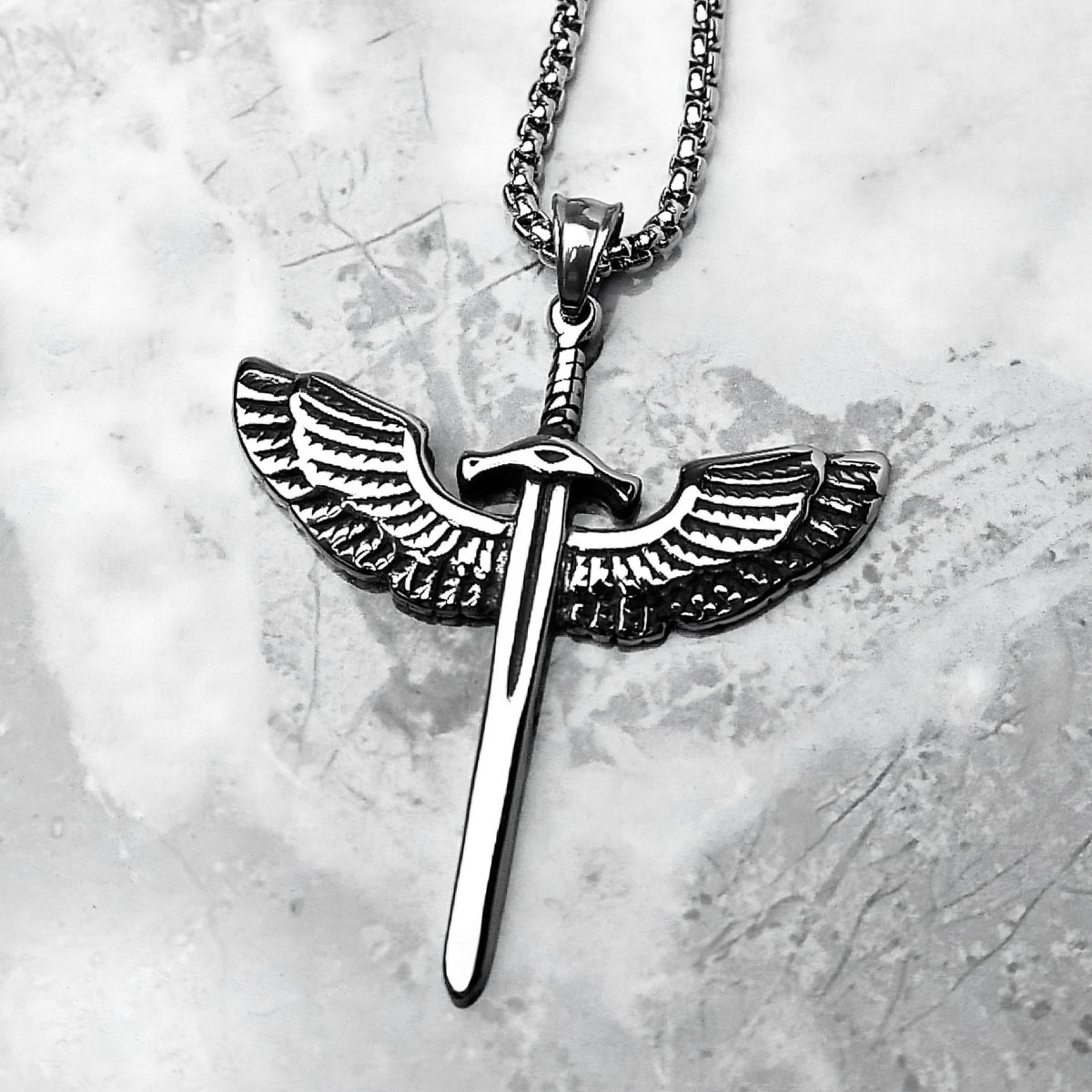 Men's "ARCHANGEL DIVINE SWORD" Necklace| Men's Silver Stainless Steel Saint Michael Archangel Divine Sword Pendant Necklace