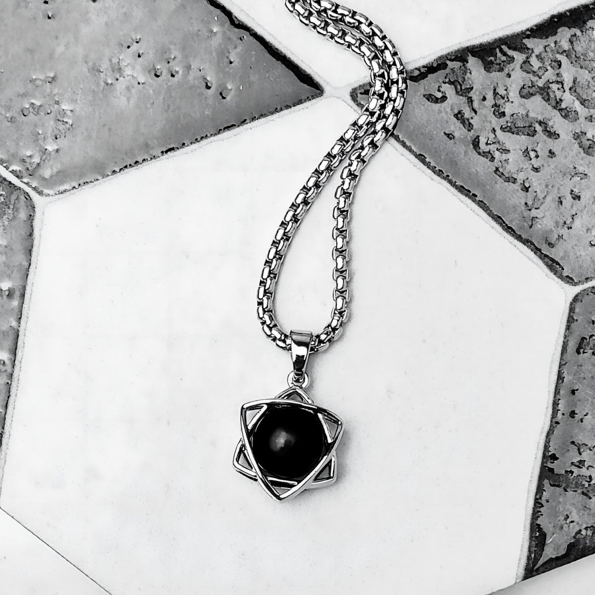 Men's "ONYX STAR of DAVID" Necklace| Men's Black Onyx Gemstone Silver Stainless Steel Star of David Pendant Necklace| Mens Star of David