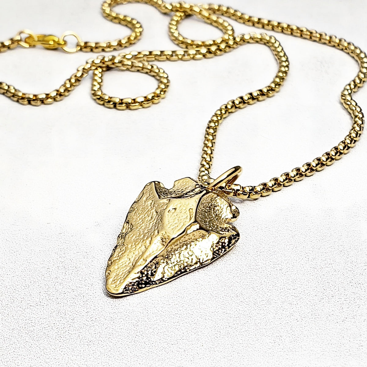 Men's "GOLD TRIBAL ARROWHEAD" Necklace| Men's Gold Stainless Steel Rustic Tribal Arrowhead Pendant Necklace| Men's Gold Box Chain Necklace
