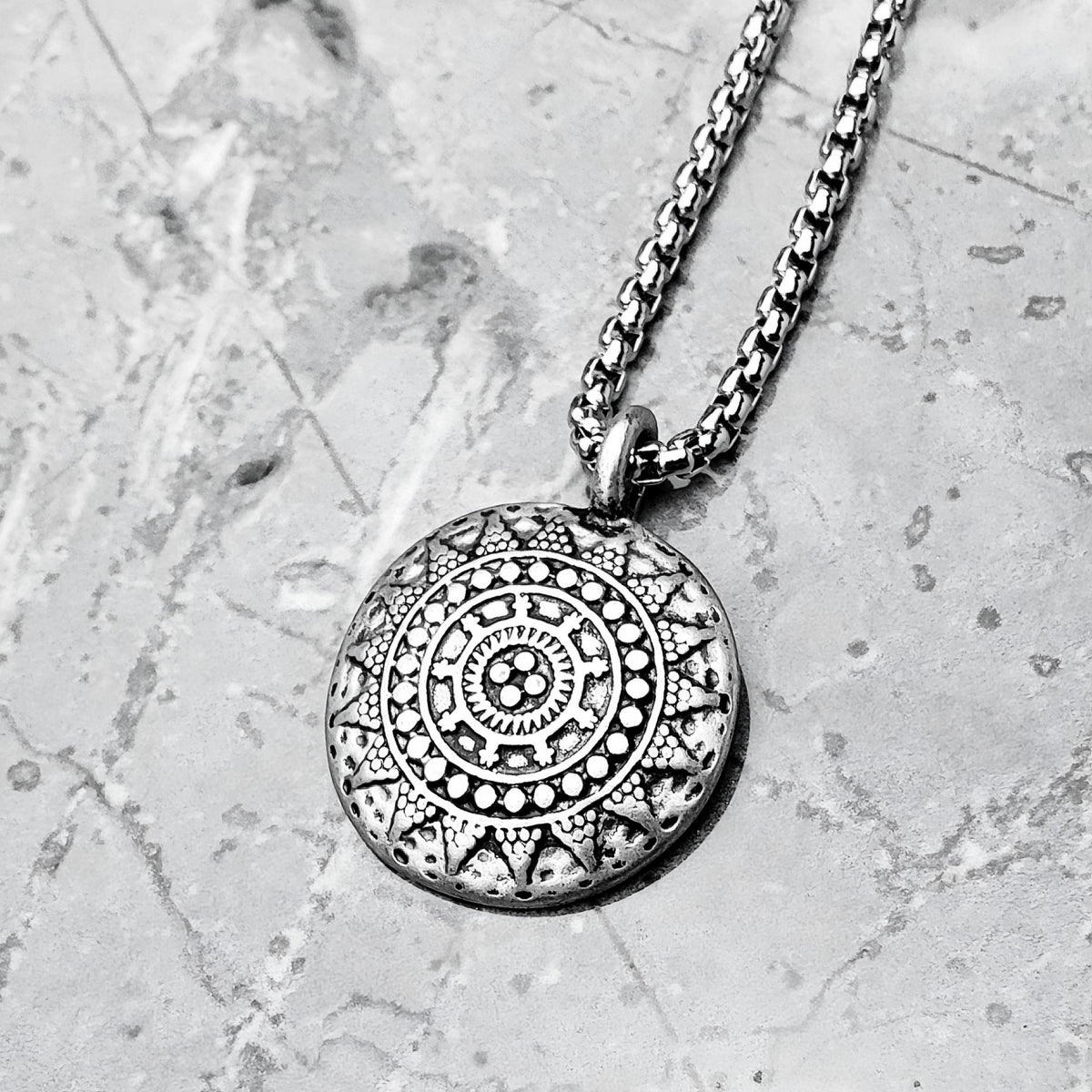 Men's "TRIBAL SHIELD COIN" Necklace| Men's Silver Stainless Steel Tribal Shield Coin Pendant Necklace| Men's Silver Chain Pendant Necklace