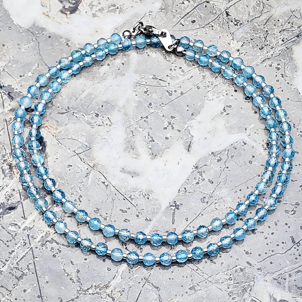 Men's "FACETED BLUE ZIRCON" Necklace| Men's Faceted Blue Zircon Gemstone Necklace| Men's Silver Zircon Gemstone Beaded Necklace